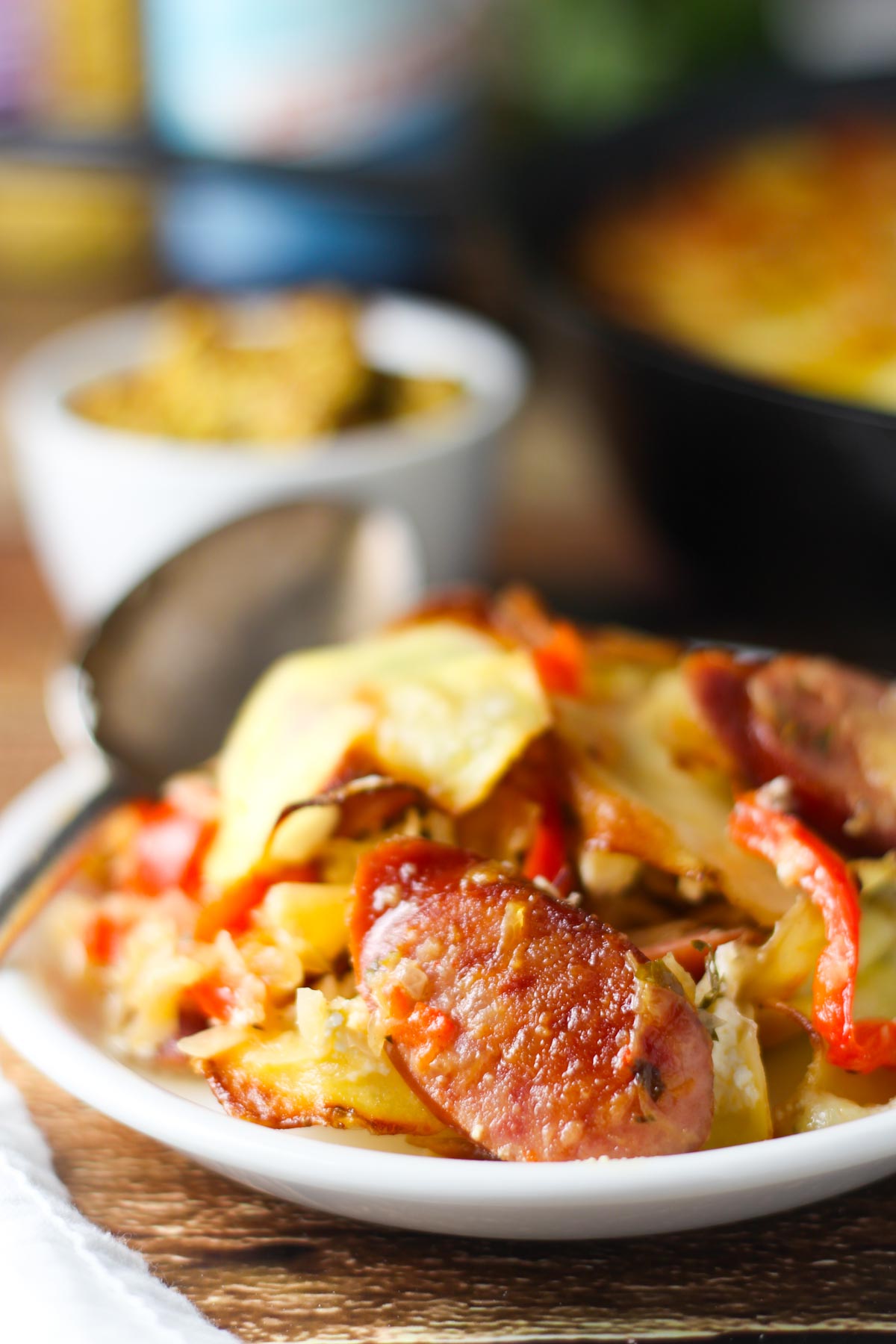 Sausage Sauerkraut Oktoberfest Skillet Bake | platingsandpairings.com