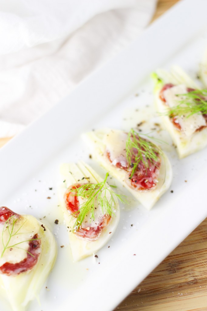 These Fennel & Salami Bites are a perfect holiday appetizer. It only takes 3 ingredients to create these delicious bites! | platingsandpairings.com