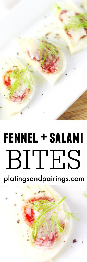 These Fennel & Salami Bites are a perfect holiday appetizer. It only takes 3 ingredients to create these delicious bites! | platingsandpairings.com