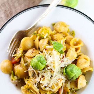 Orecchiette with Brussels Sprouts and Bacon | platingsandpairings.com