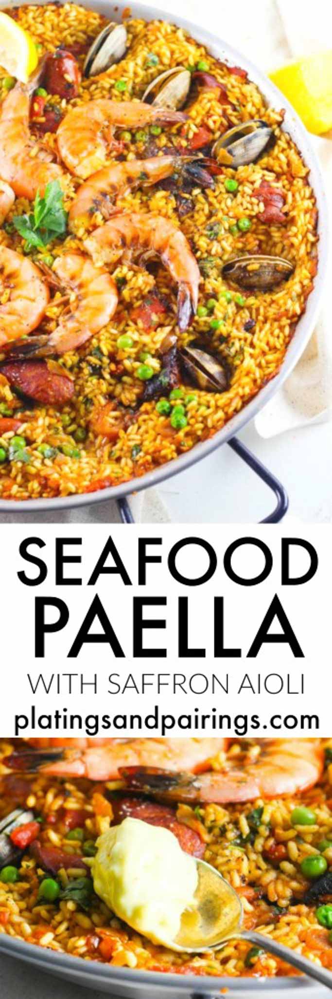 Seafood Paella Recipe with Saffron Aioli Platings + Pairings