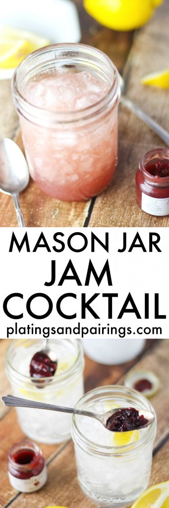 This Mason Jar Jam Cocktail (or Jamtini) is easy to make at home and totally customizable. All you need is your favorite juice, jam, vodka, gin, rum or bourbon and club soda | platingsandpairings.com