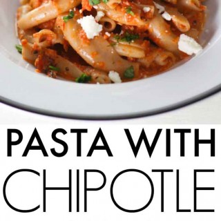 This Pasta with Chipotle Cream Sauce will change up your basic pasta routine. Smoky chipotle peppers lend a bit of heat while the cotija cheese makes it incredibly creamy and delicious. It's a perfect #MeatlessMonday option! | platingsandpairings.com