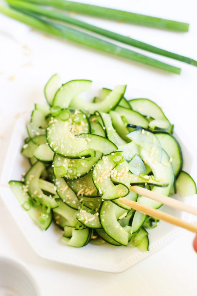 Asian Cucumber Salad with Toasted Rice Powder - This Asian-inspired salad is tangy, crunchy and refreshing, not to mention, EASY to make!| platingsandpairings.com