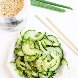 Cucumber Salad with Toasted Rice Powder - This Asian-inspired salad is tangy, crunchy and refreshing, not to mention, EASY to make!| platingsandpairings.com