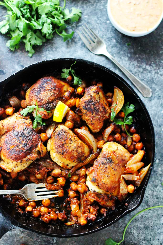 One Pot Harissa Chicken With Chickpeas And Yogurt Platings
