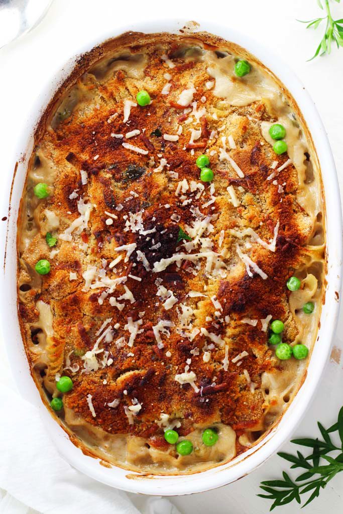 This Easy Leftover Turkey Tetrazzini is the tastiest way to use up your Thanksgiving leftovers. Both kids and adults love this pasta casserole that's topped with a parmesan-bread crumb crust and baked until bubbly.