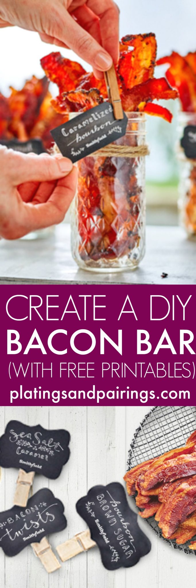 Learn how to create a DIY Bacon Bar - It's the perfect DIY solution for entertaining a crowd at breakfast or brunch! We’re taking bacon to the extreme with a variety of flavored bacons, bacon biscuits, bacon flavored salt and even bacon jam. | platingsandpairings.com