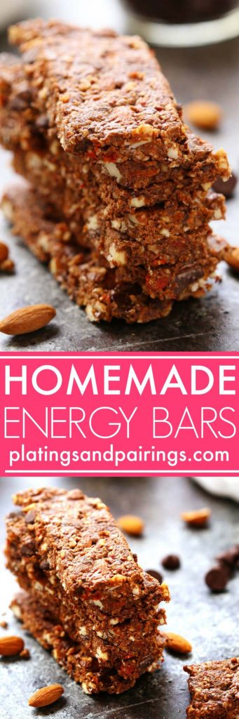 These Homemade Energy Bars with Dark Chocolate & Almonds make a perfect grab-and-go breakfast or healthy snack. They're packed with protein and fiber to keep you energized throughout the day. | platingsandpairings.com
