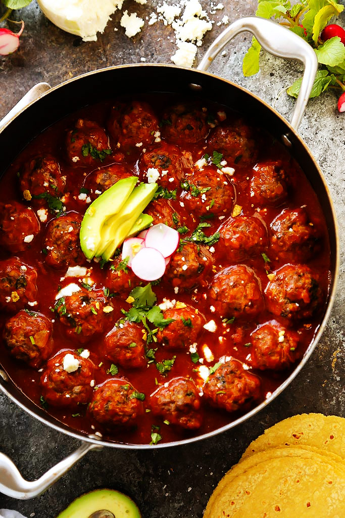 Meatballs in Enchilada Sauce (Albondigas) Platings + Pairings