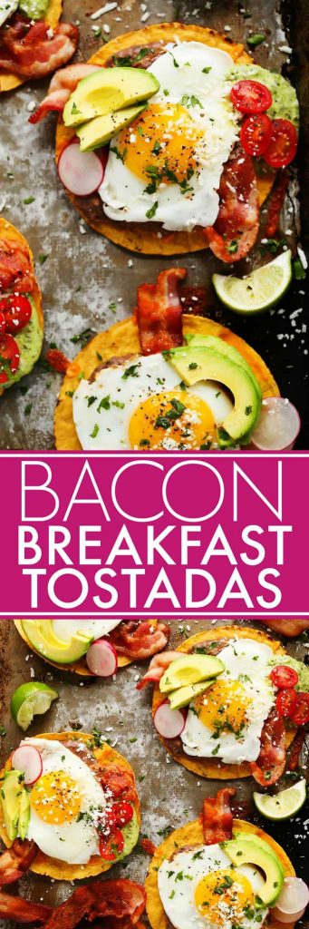 These Bacon Breakfast Tostadas are perfect for serving a group at brunch because everyone can customize their toppings & the style of eggs that they prefer. | platingsandpairings.com