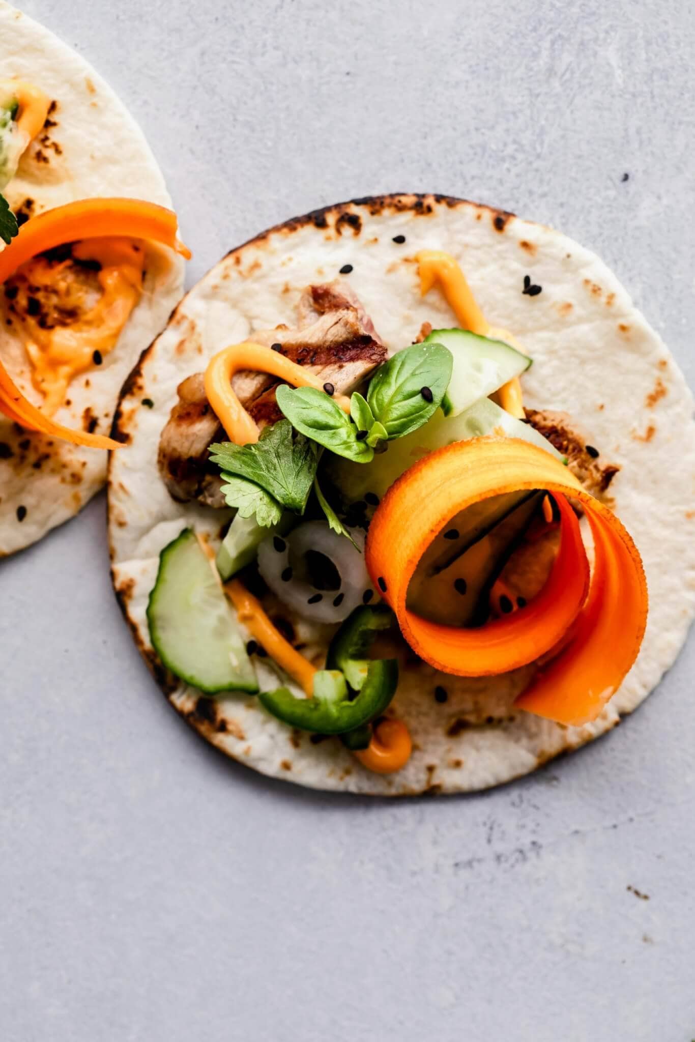 Close up of banh mi taco