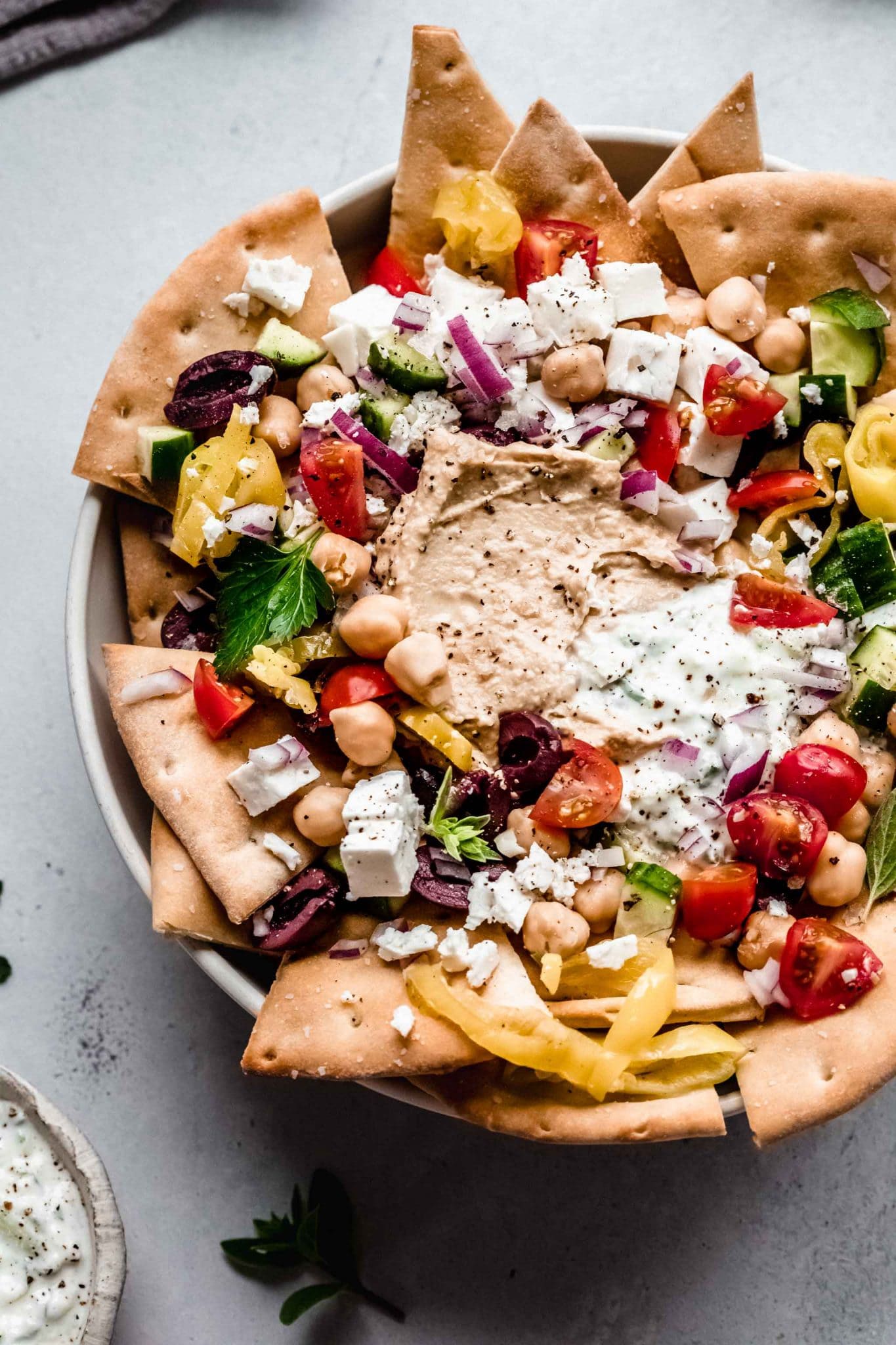 EASY Greek Nachos with Hummus & Tzatziki Sauce