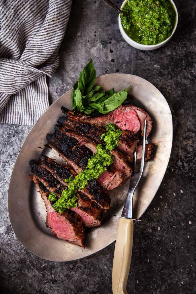 Grilled Rack of Lamb with Pistachio Basil Pesto Platings + Pairings