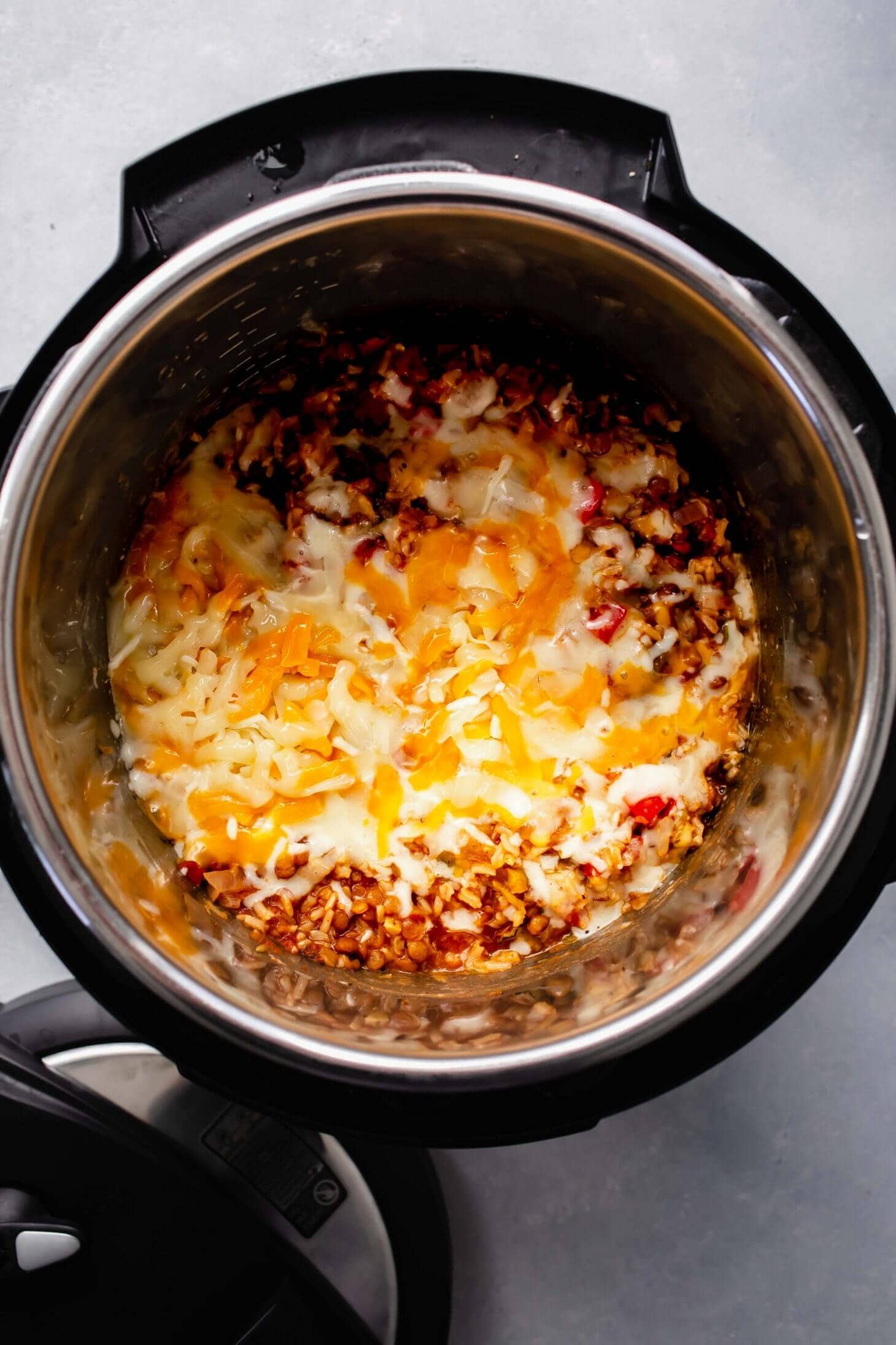 EASY Southwest Cheesy Instant Pot Lentils & Rice