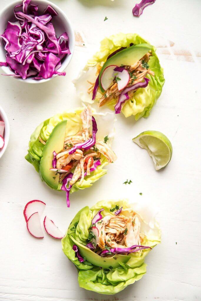 Instant Pot Salsa Chicken Taco Lettuce Wraps can be made in just 20 minutes with the help of your electric pressure cooker and five simple ingredients. | platingsandpairings.com