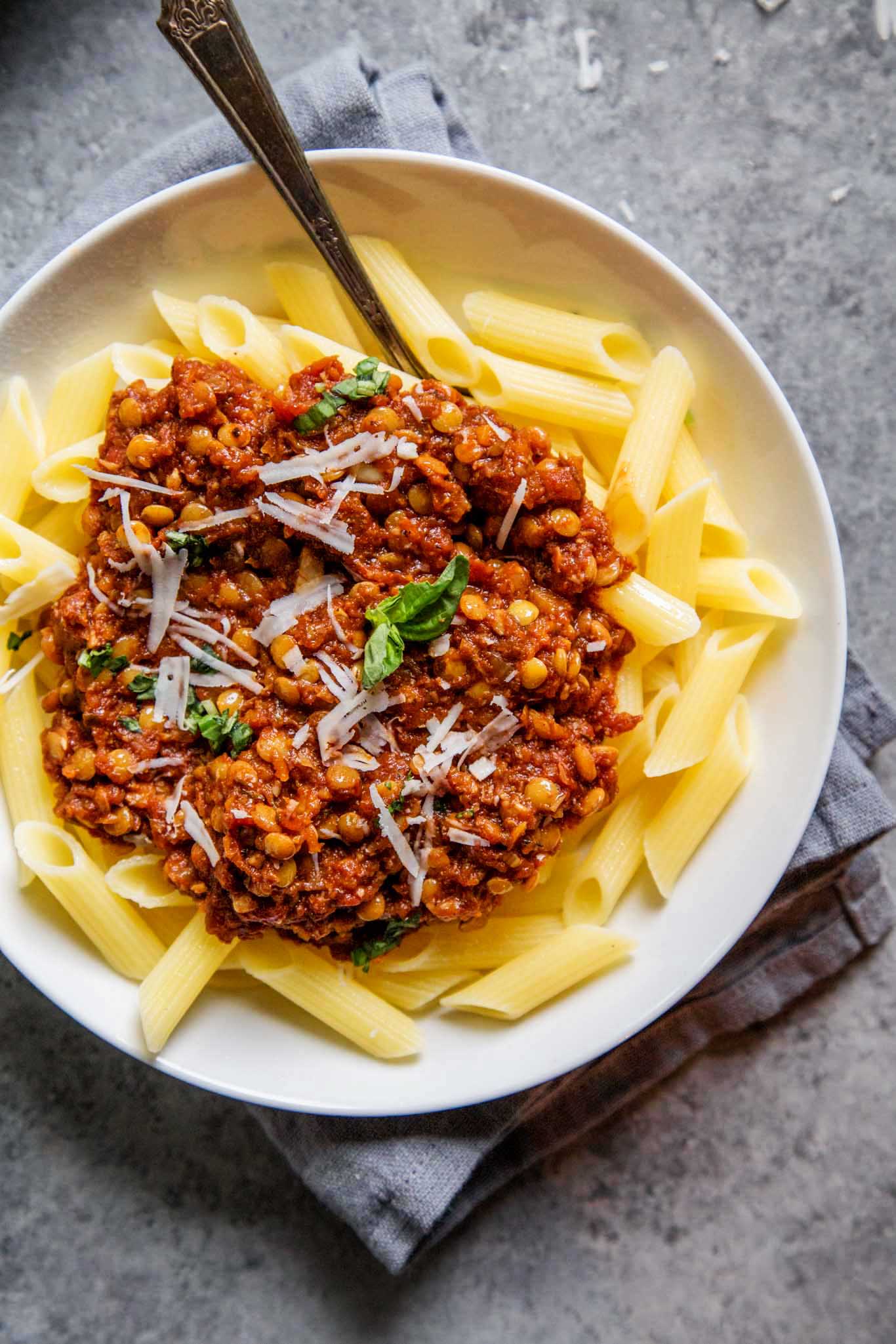 Instant Pot Lentil Bolognese Sauce - Platings + Pairings