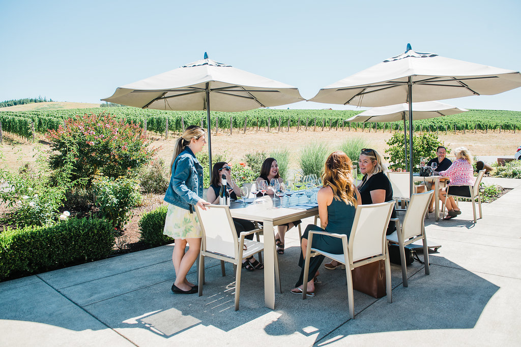 The Gran Moraine Tasting Room in Yamhill, Oregon has spectacular views & a lovely patio to enjoy while sipping on their Pinot Noir, Chardonnay & Rosé wine.