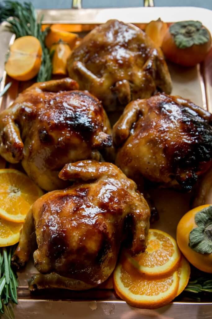 Close up of Apricot Glazed Cornish Game Hens 