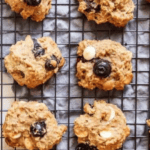 Close up of blueberry breakfast cookies on cooling rack.