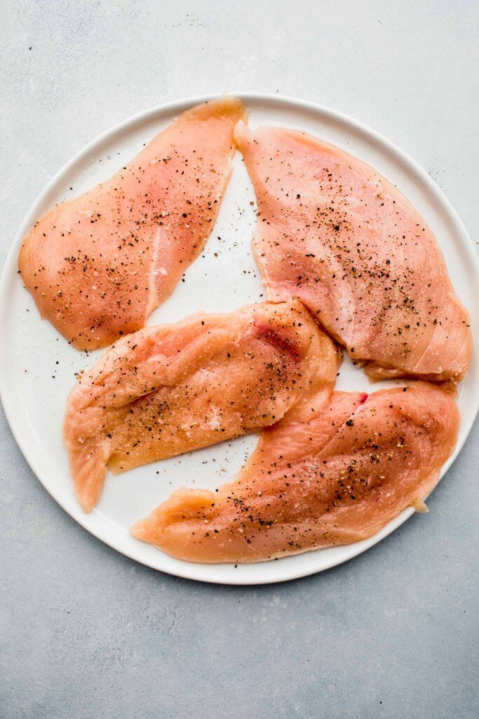 Chicken cutlets arranged on plate. 