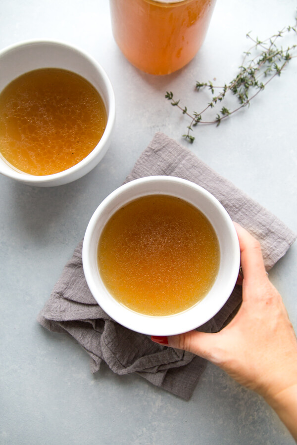 Cups of Instant Pot Bone Broth for drinking