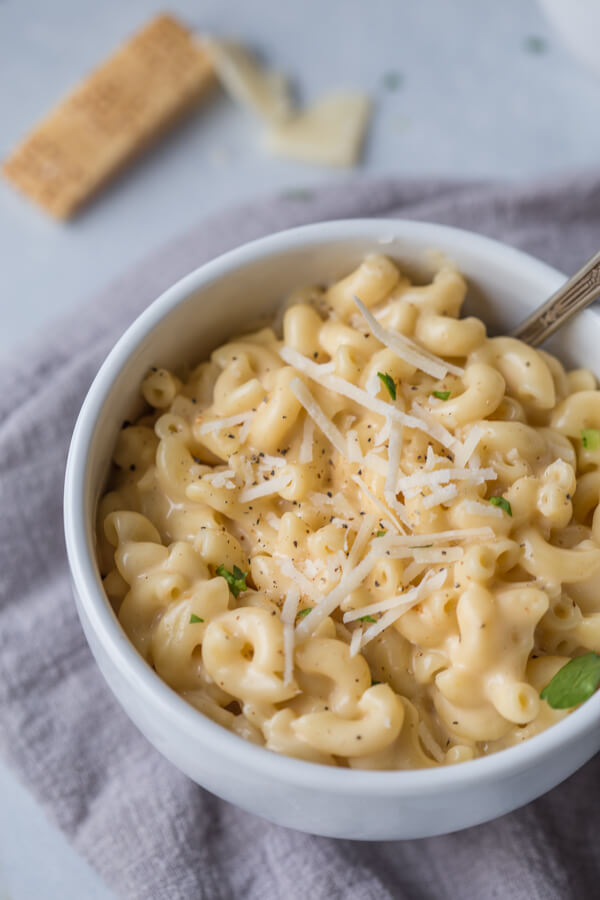 Close up on bowl of The Best Instant Pot Mac and Cheese