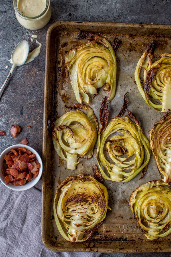 Roasted Cabbage Steaks out of the oven. 