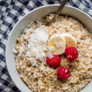 Close up on bowl of Instant Pot Steel Cut Oatmeal