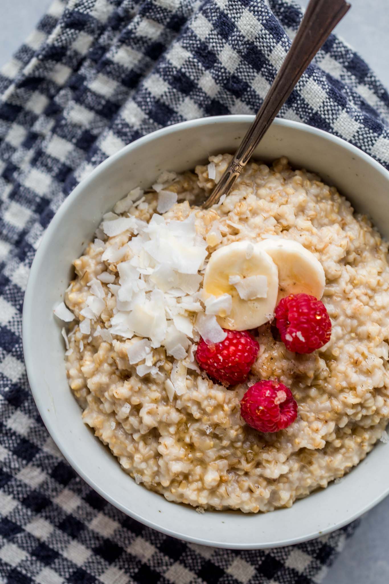 Close up on bowl of Instant Pot Steel Cut Oatmeal