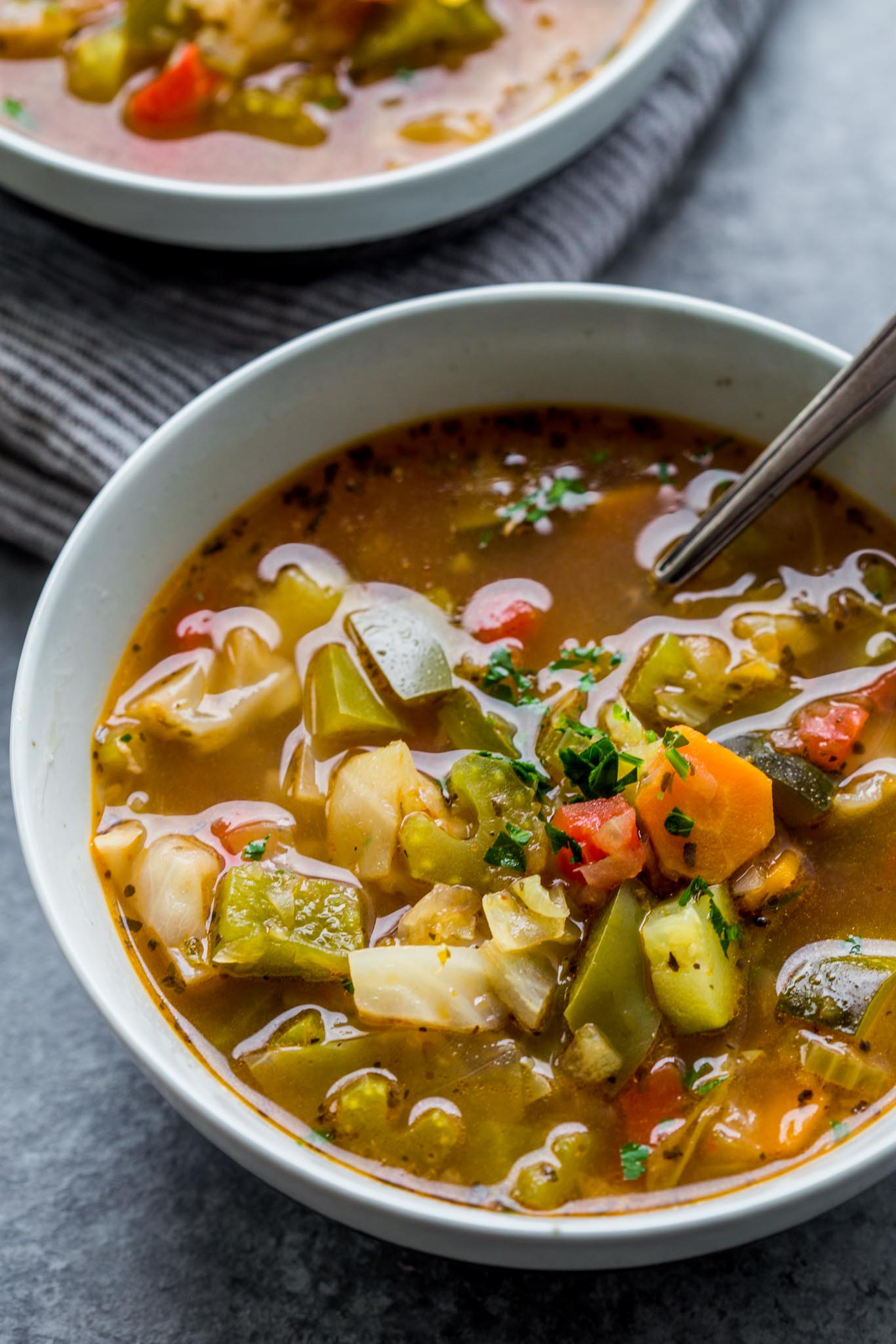 Close up on bowl of Instant Pot Weight Loss Soup