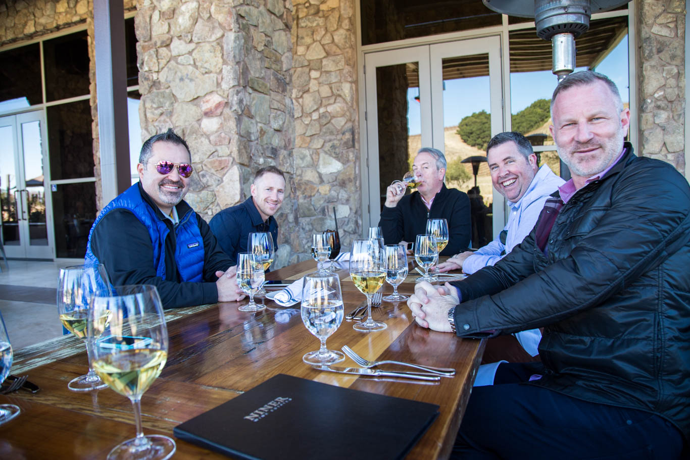 Group shot at lunch of the guys - Niner West - Wine tasting in Paso Robles 