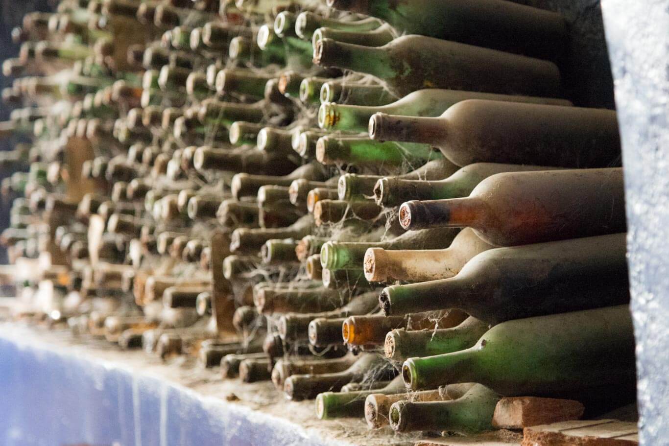 Dusty wine bottles at Principe Corsini estate