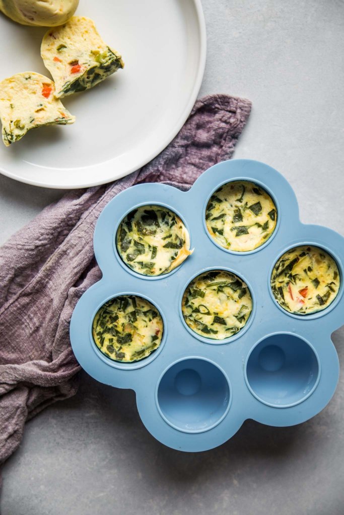 Instant pot sous vide egg bites in silicone mold after being cooked.