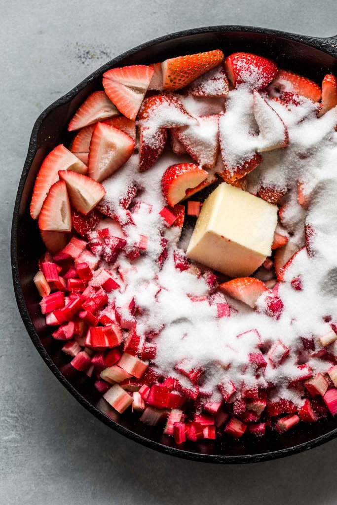 Butter, sugar and berries in skillet. 