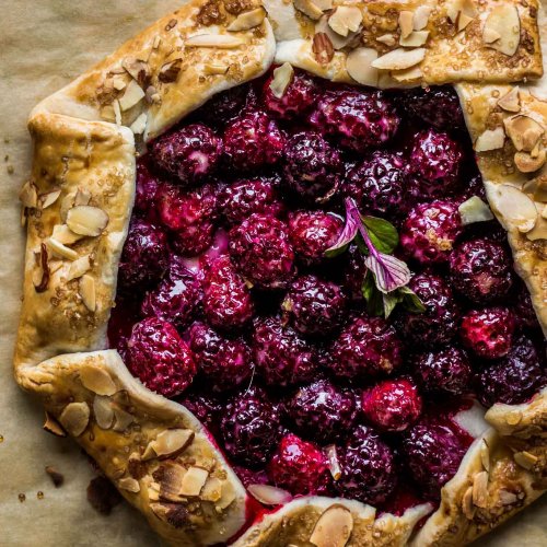 Overhead shot of full galette on parchment.