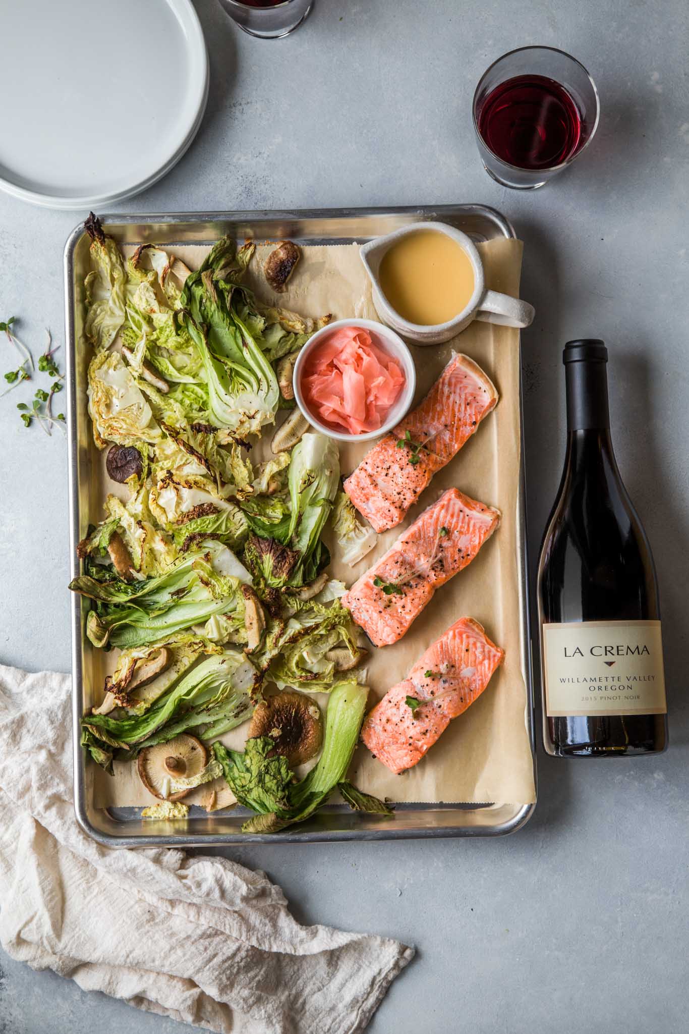 Sheet pan salmon paired with Oregon Pinot Noir 