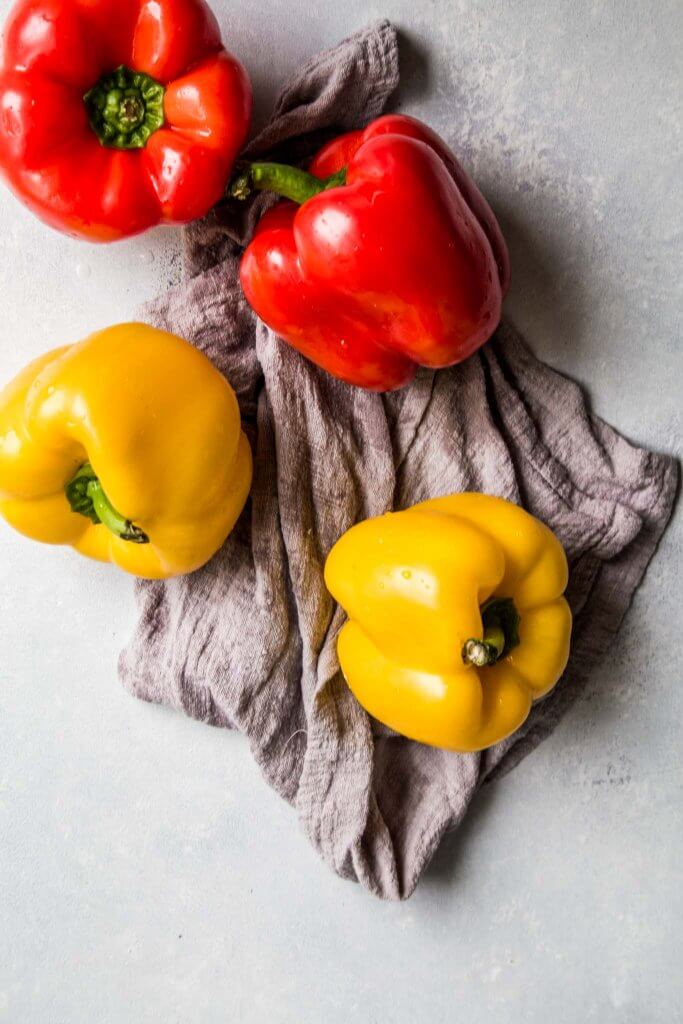 Peppers on counter. 