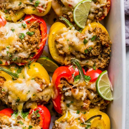 Southwest Beef & Quinoa Stuffed Peppers make a hearty, healthy, protein packed meal that's amazingly delicious and quick and easy to prepare.