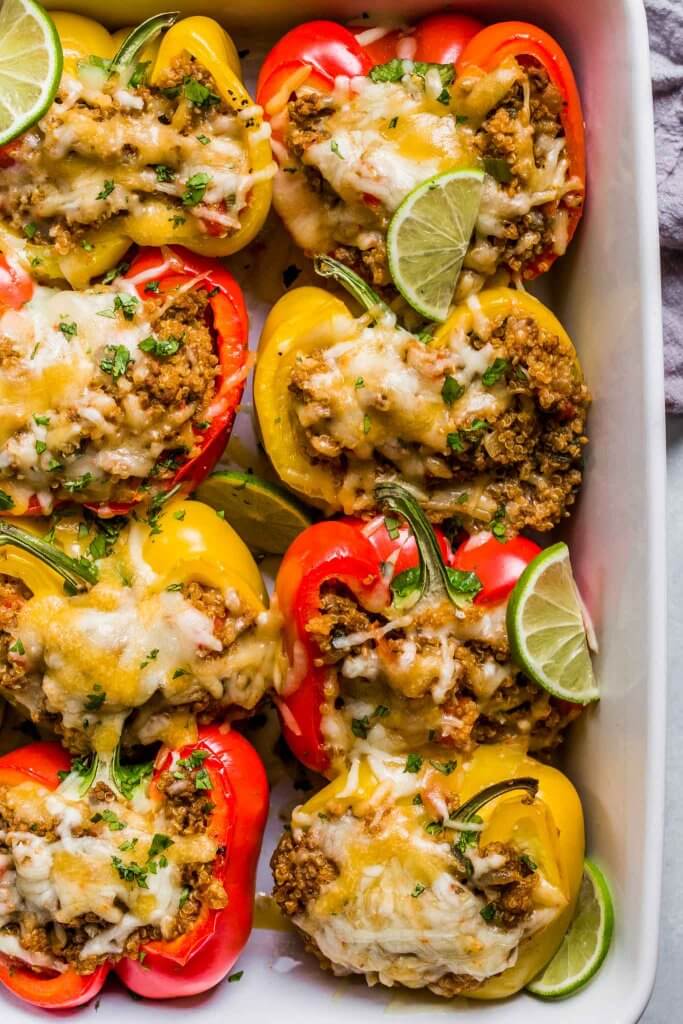 Southwest Beef & Quinoa Stuffed Peppers make a hearty, healthy, protein packed meal that's amazingly delicious and quick and easy to prepare.