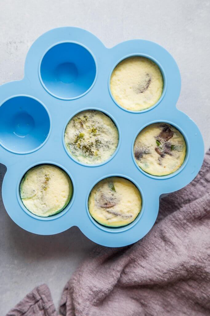 Cooked egg bites in silicone mold. 