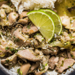 Overhead close up of lemongrass chicken stir fry.