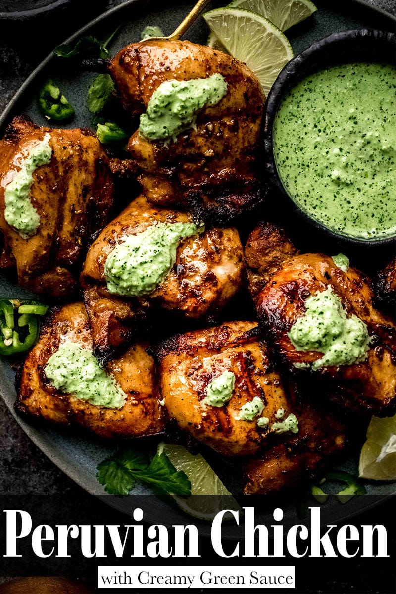 Peruvian-inspired Grilled Chicken Skewers with Avocado Aji Verde Sauce