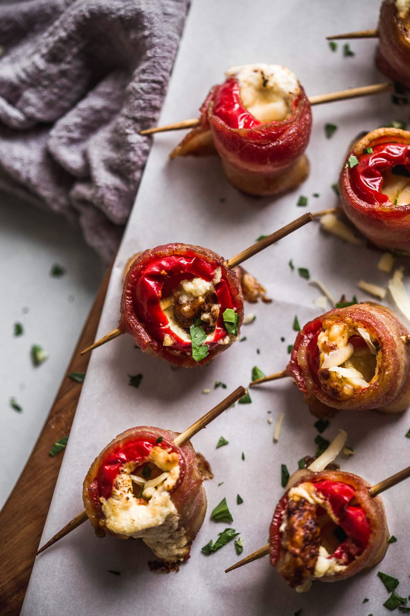 Stuffed Cherry Peppers Wrapped with Bacon