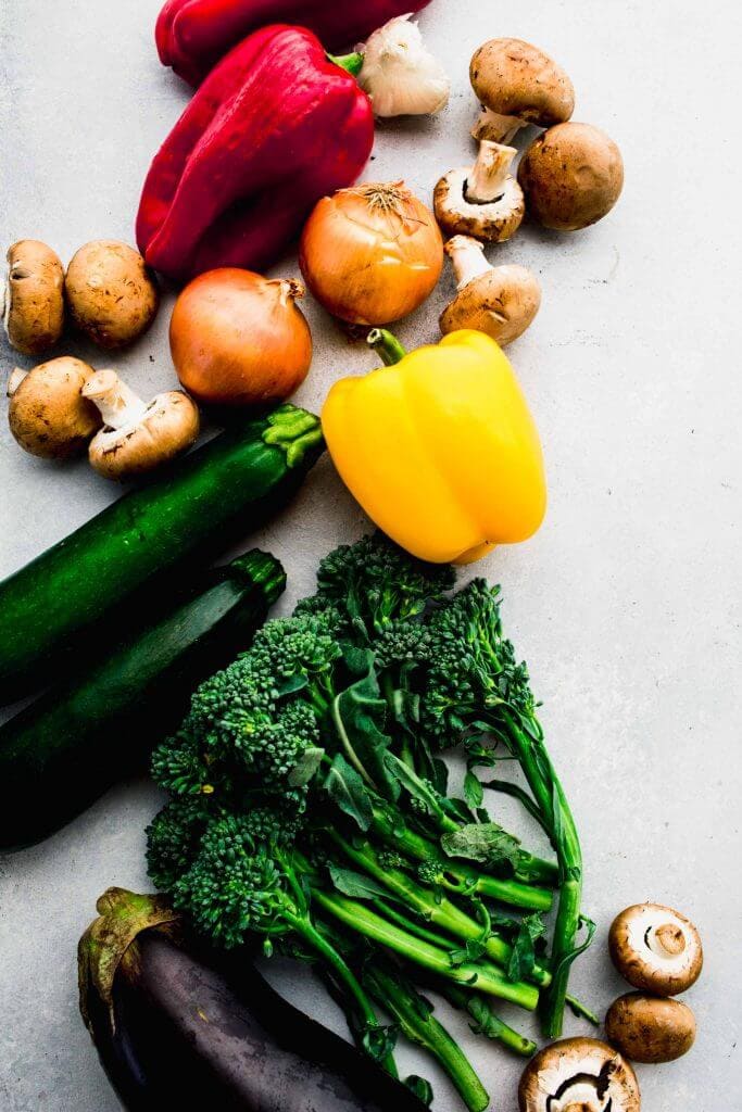 Veggies for stir fry on counter. 