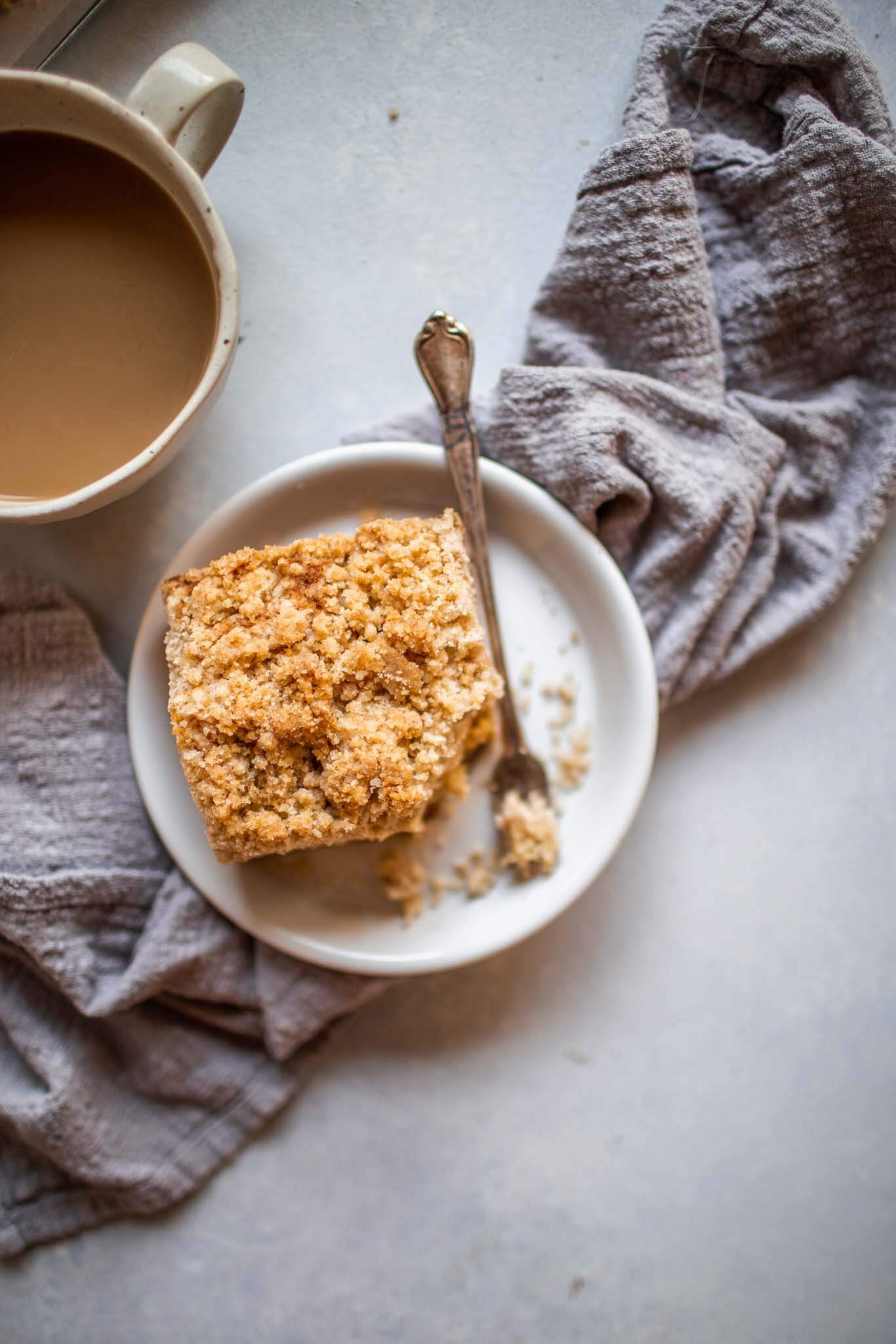 Overhead shot of chai spiced crumb cake