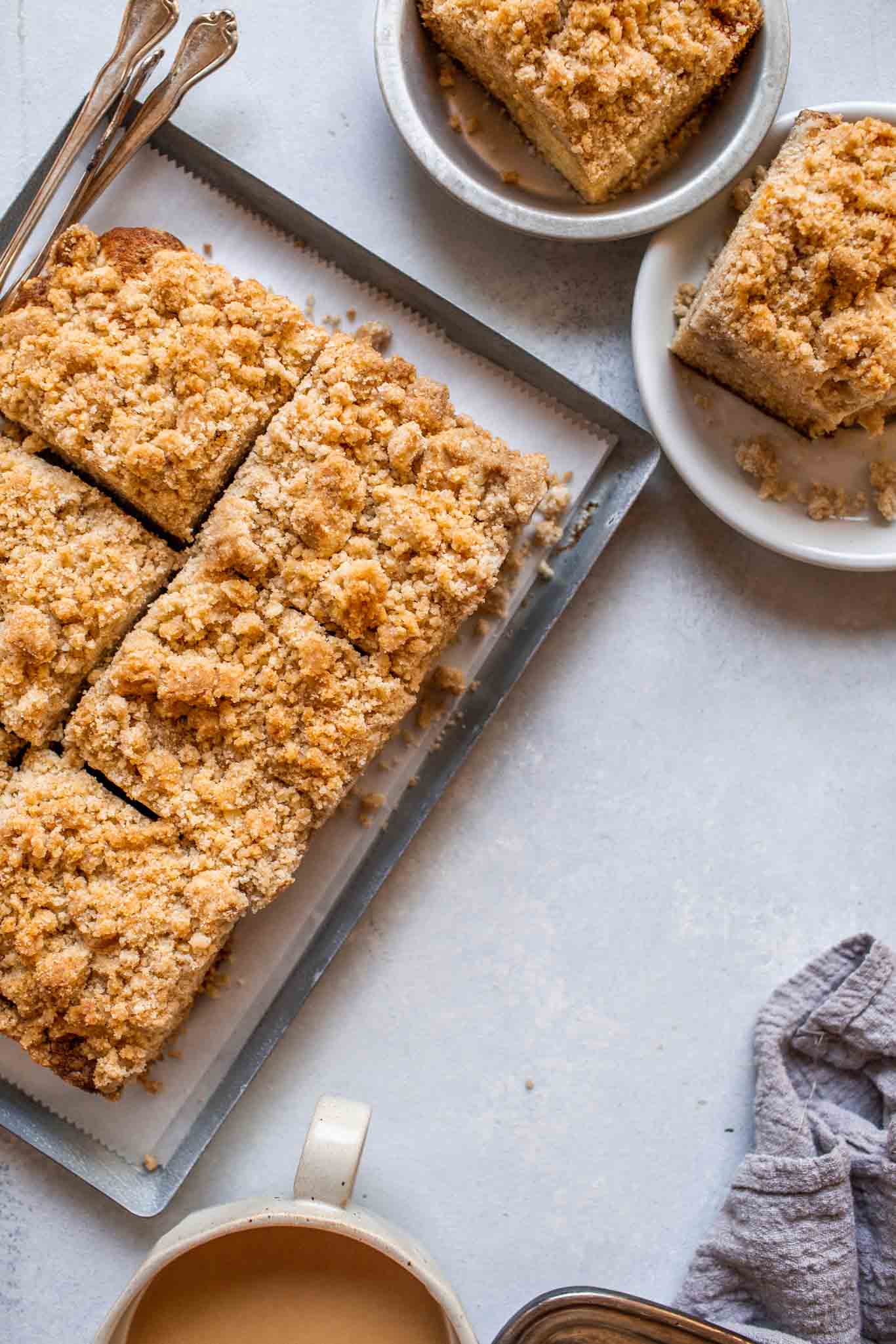 Overhead shot of greek yogurt coffee cake. 