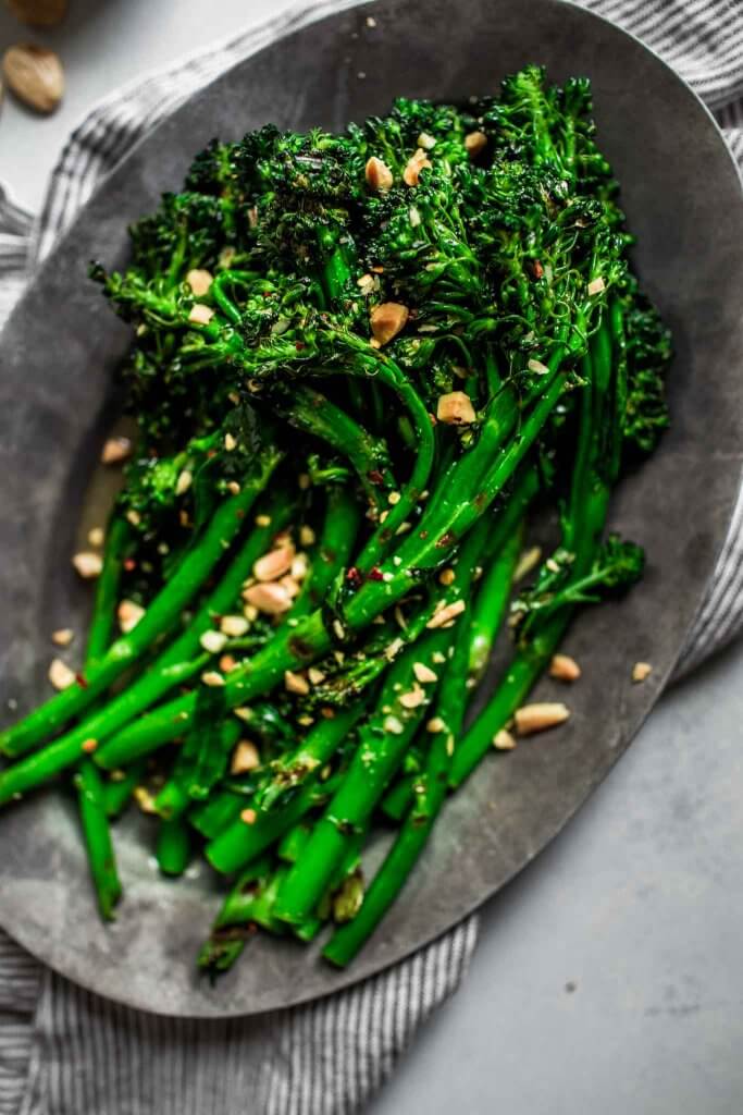 Platter of grilled broccolini.