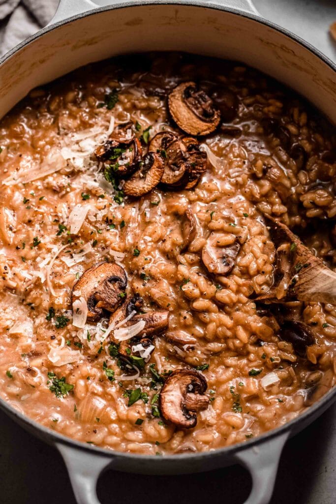 Finished Mushroom risotto in dutch oven.