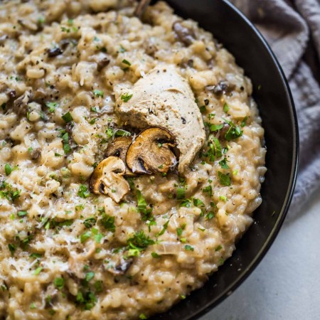 Side view of bowl of Mushroom Risotto.